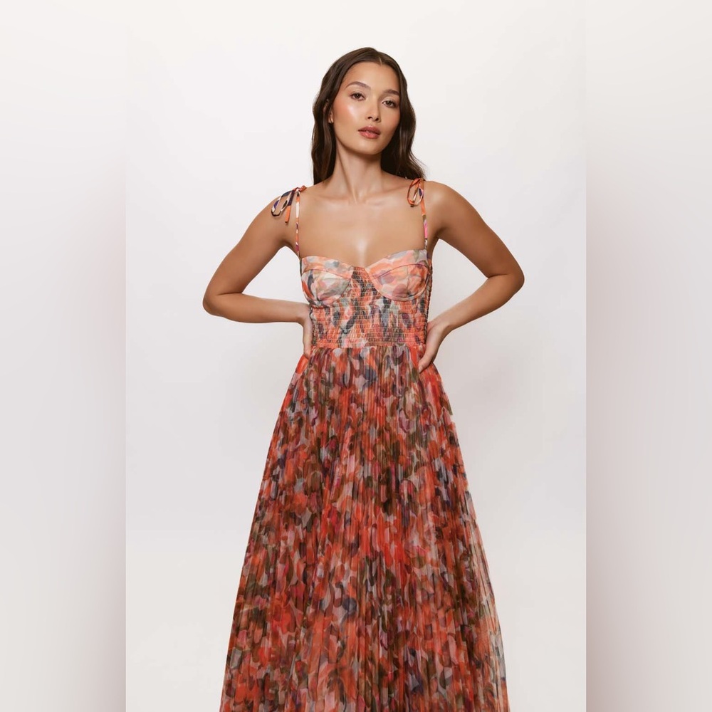 Hutch Brianna Tulle Tie Maxi Dress Orange Lush Tropical‎ XL